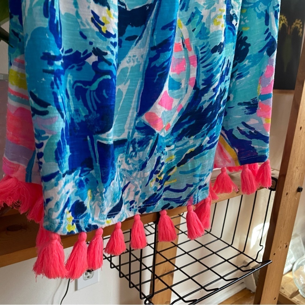 Lilly Pulitzer Sparkling Blue Hey Bay Bay Smocked Tassel Trina Beach Dress Small - Picture 8 of 15